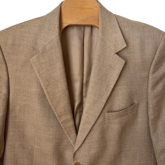 Brooks Brothers Silk Linen Wool Blazer Men's Size 44S Beige Herringbone - Picture 2 of 9
